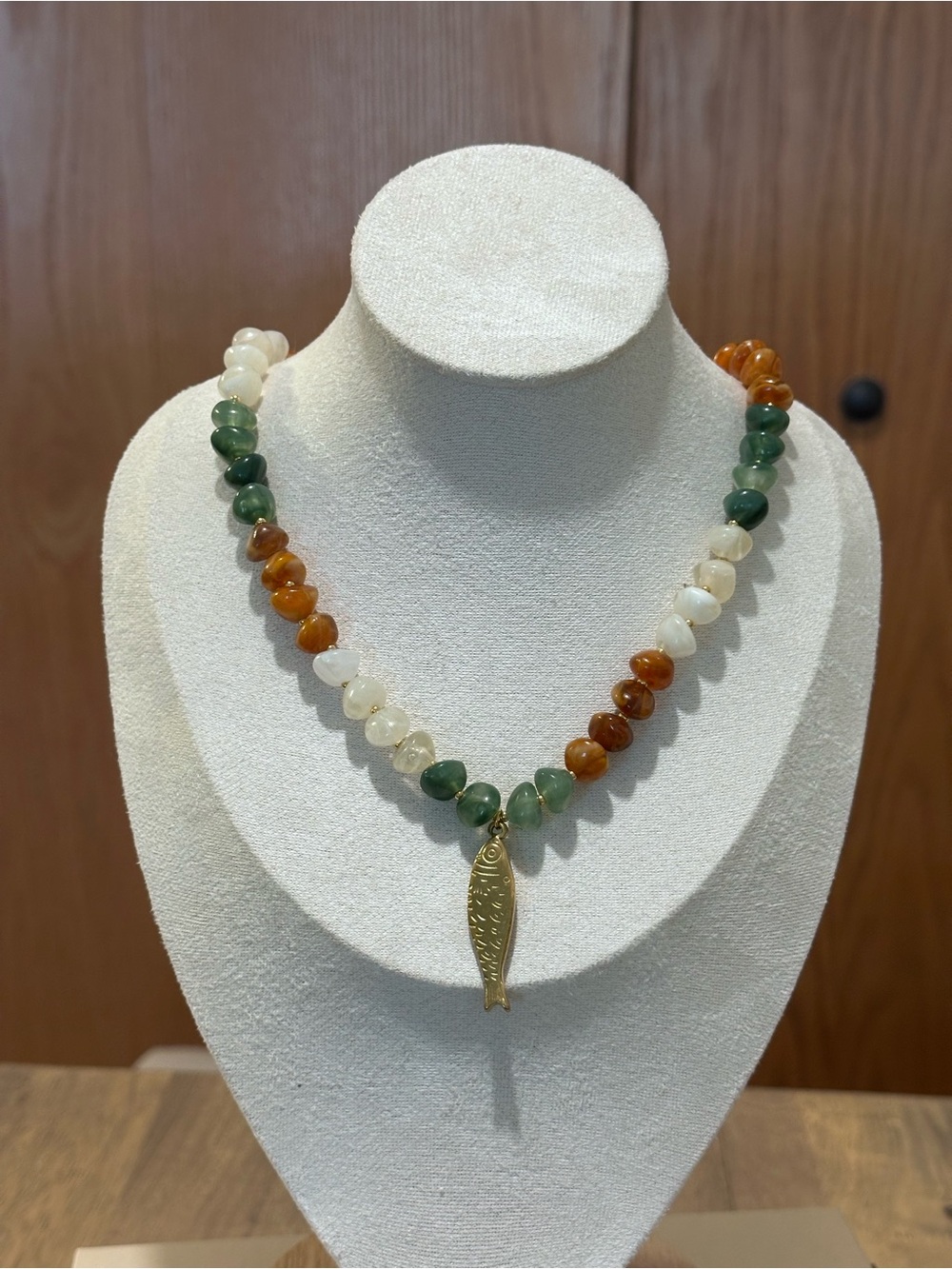 Multicolor Beaded Necklace with Gold Fish Pendant
